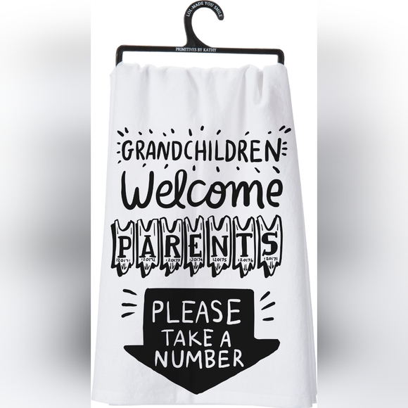 Funny Cotton Kitchen Dish Towel Grandkids Welcome Parents Take A Number Gift - Picture 2 of 4